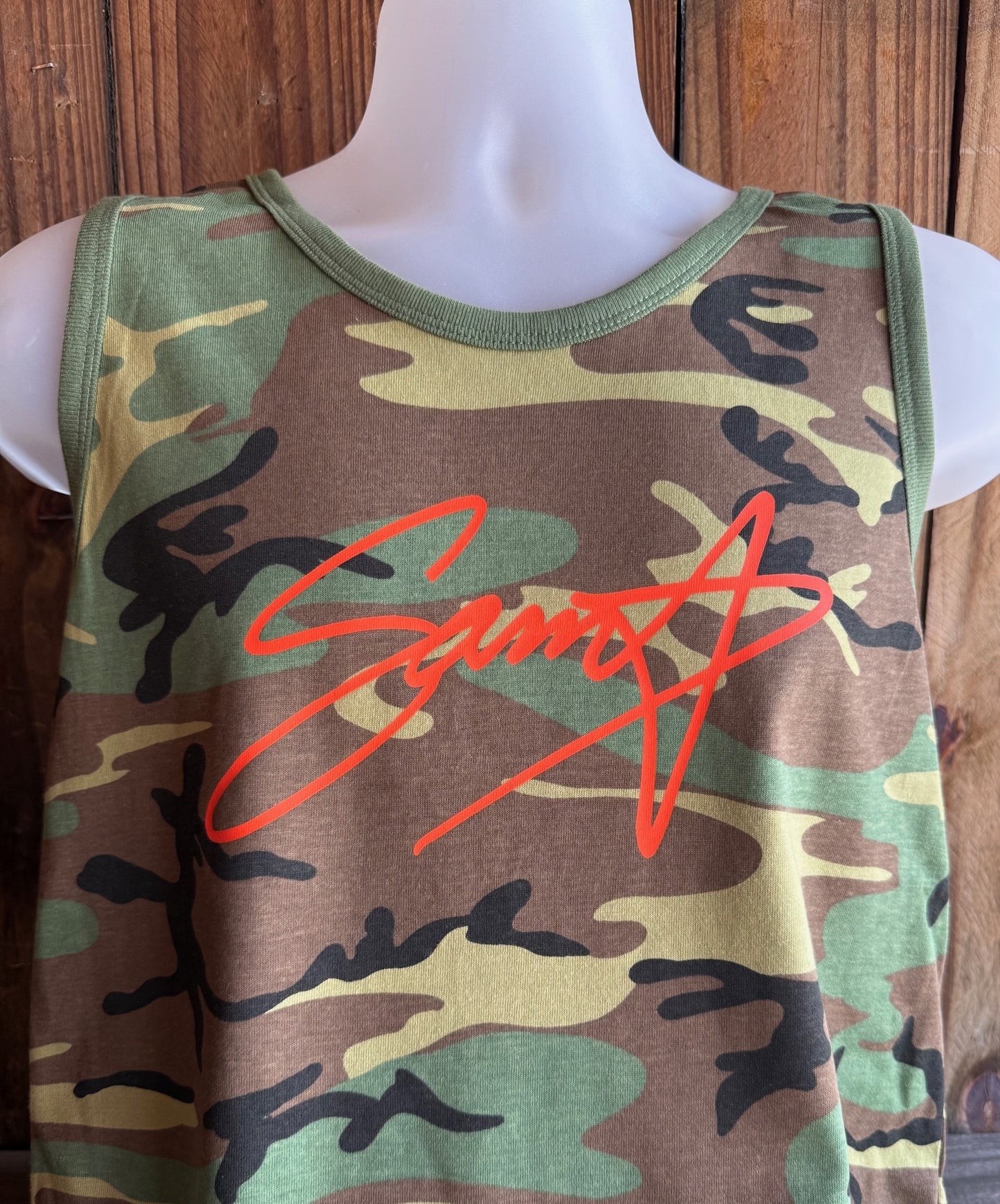 The Sam Star CAMO Tanktop with orange signature
