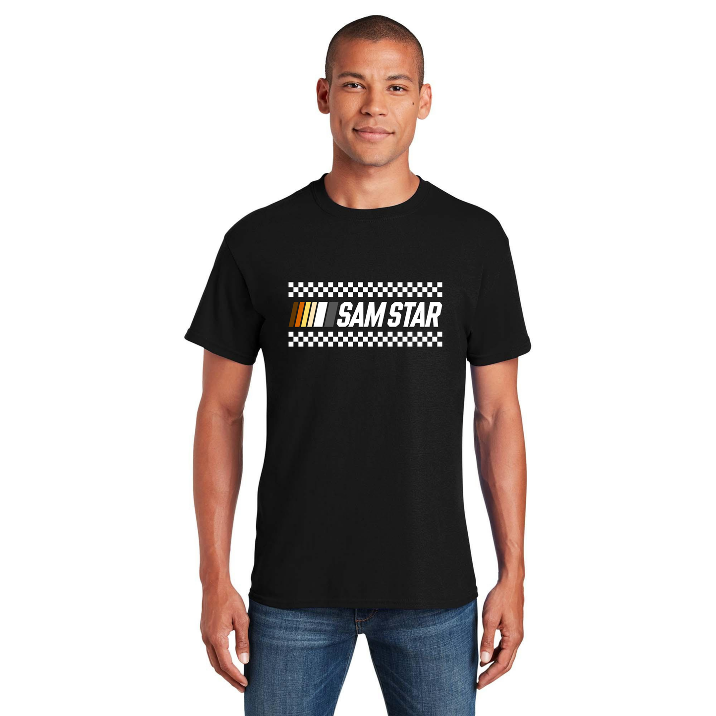 Sam Star Racing Bear Flag graphic T-shirt with racing stripes