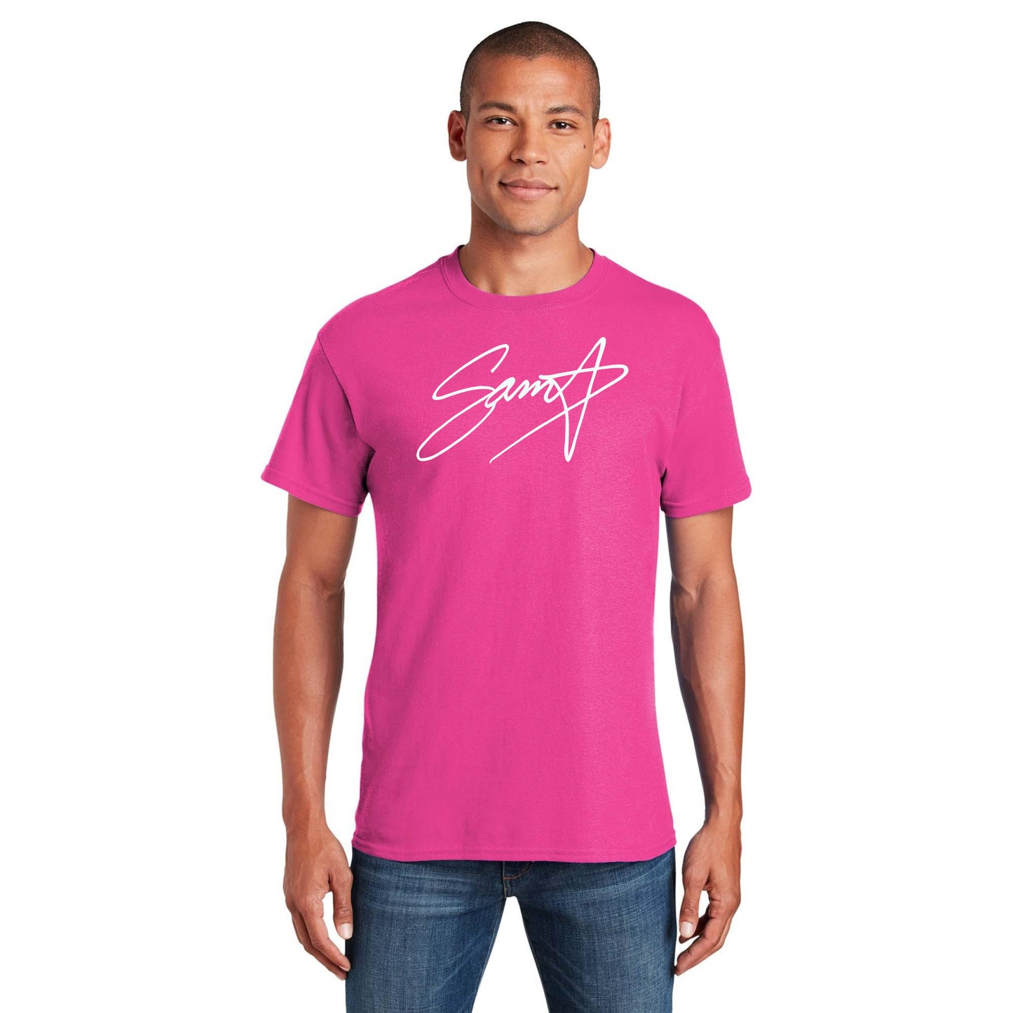 The OG Sam Star Tshirt Pink with white signature