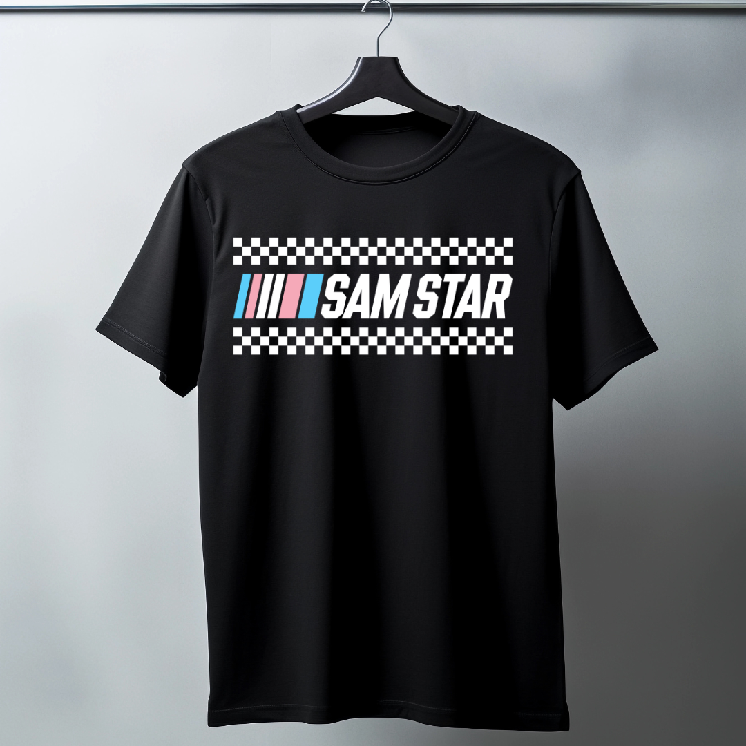 Sam Star Racing Trans flag graphic T-shirt with racing stripes