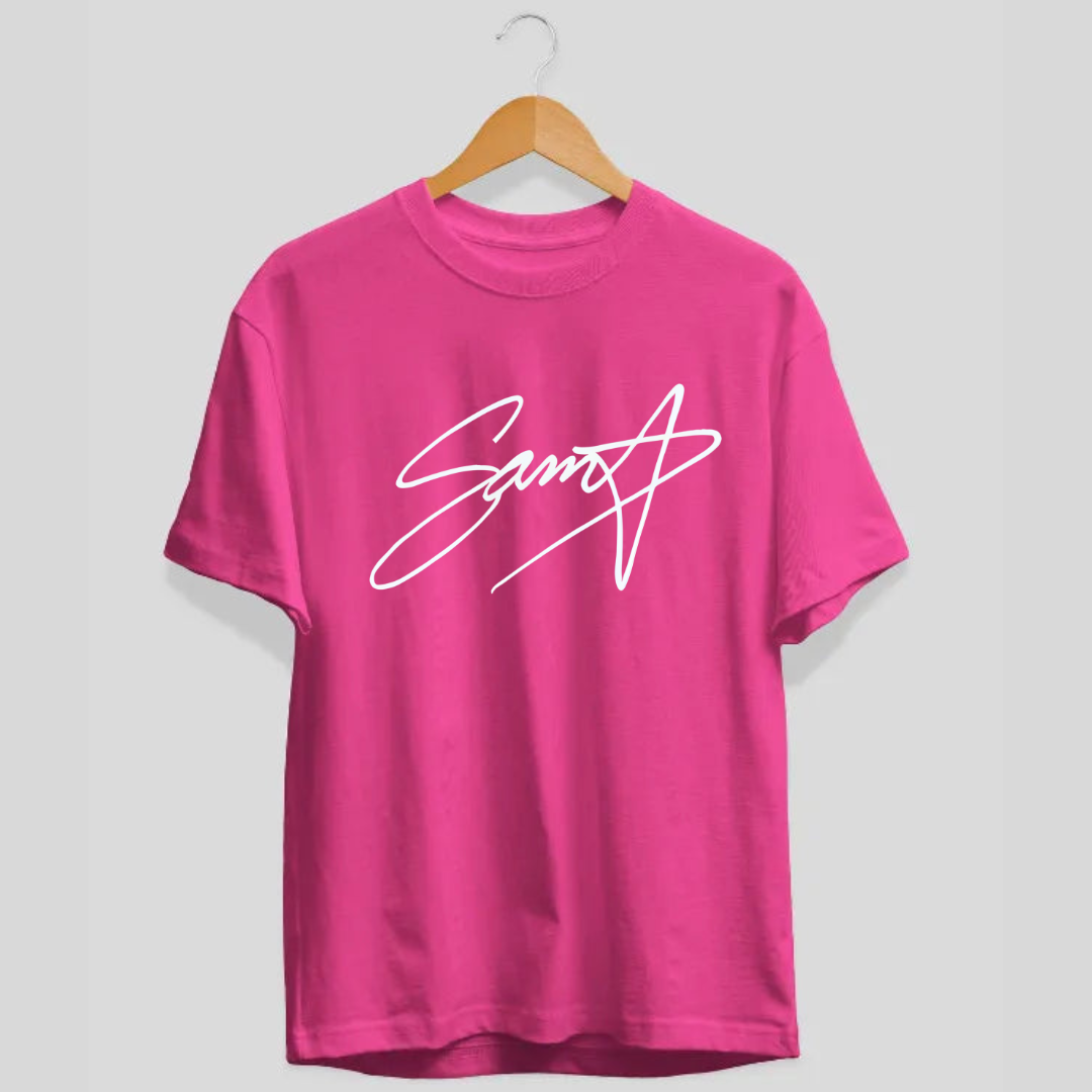 The OG Sam Star Tshirt Pink with white signature