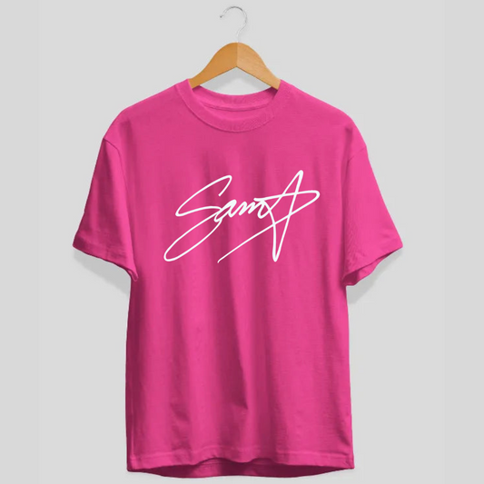 The OG Sam Star Tshirt Pink with white signature