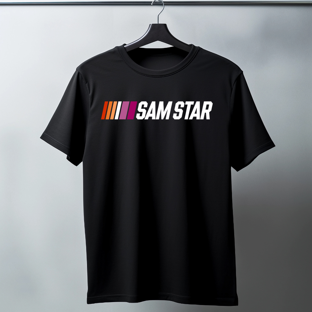Sam Star Lesbian Flag Racing graphic T-shirt