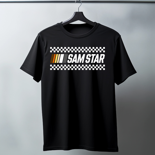 Sam Star Racing Bear Flag graphic T-shirt with racing stripes
