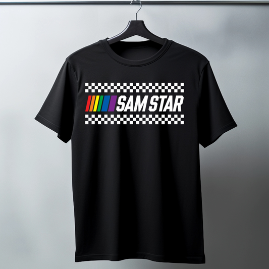 Sam Star Racing Rainbow graphic T-shirt with racing stripes