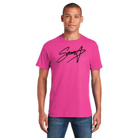 The OG Sam Star Tshirt Pink with black signature