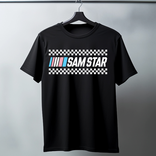 Sam Star Racing Trans flag graphic T-shirt with racing stripes