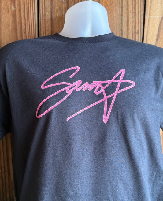 The Sam Star Tshirt Black with PINK glitter